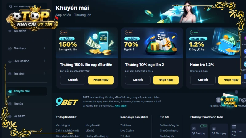 Các chương trình khuyến mãi hấp dẫn tại 9BET